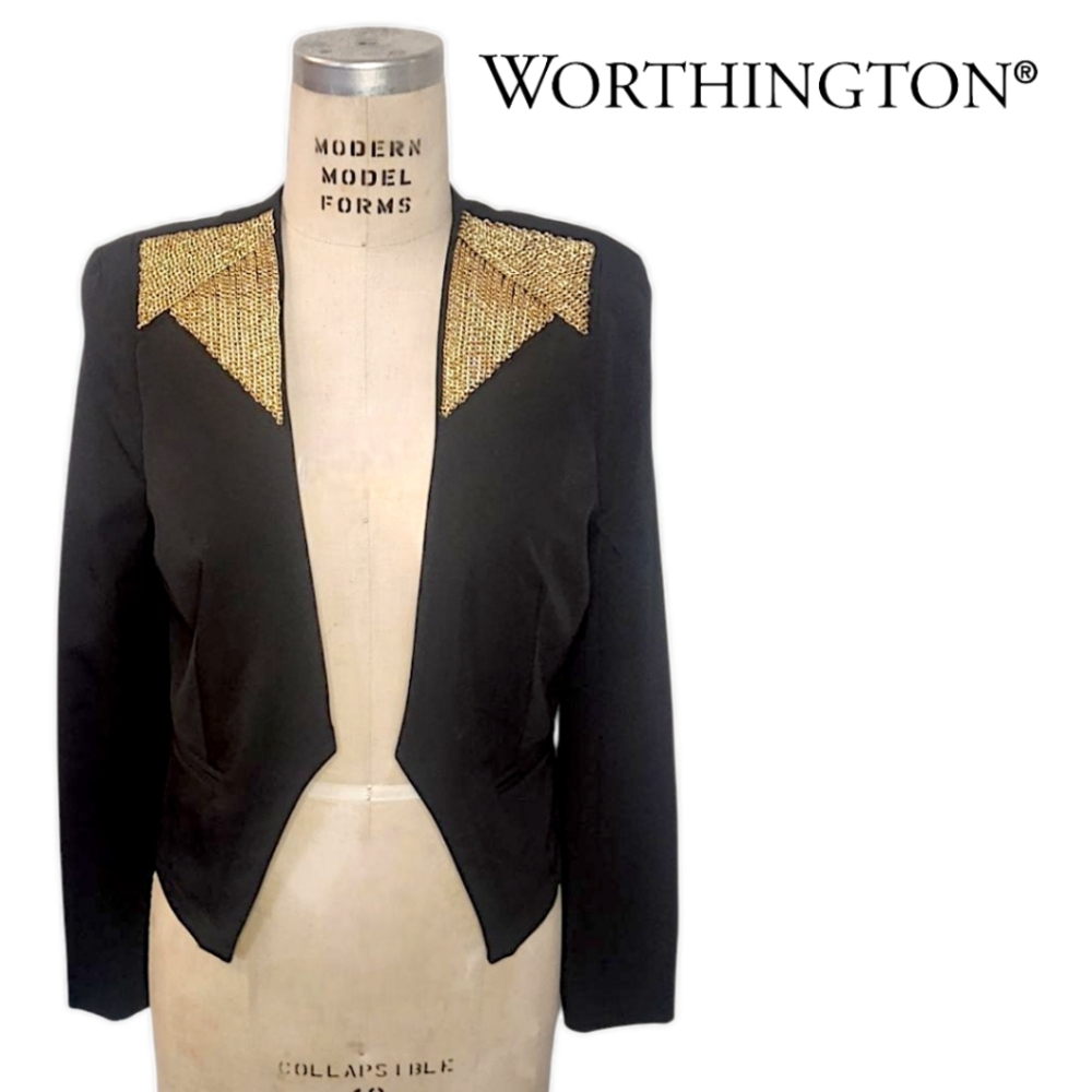 Worthington - Chic Structured Open Blazer with Chain Detailing